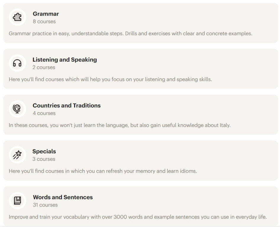 babbel italian review course topic
