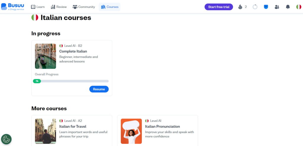 busuu italian review courses