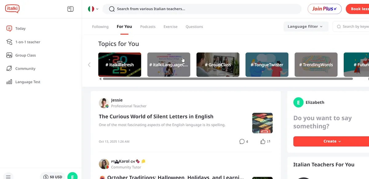 iTalki community features