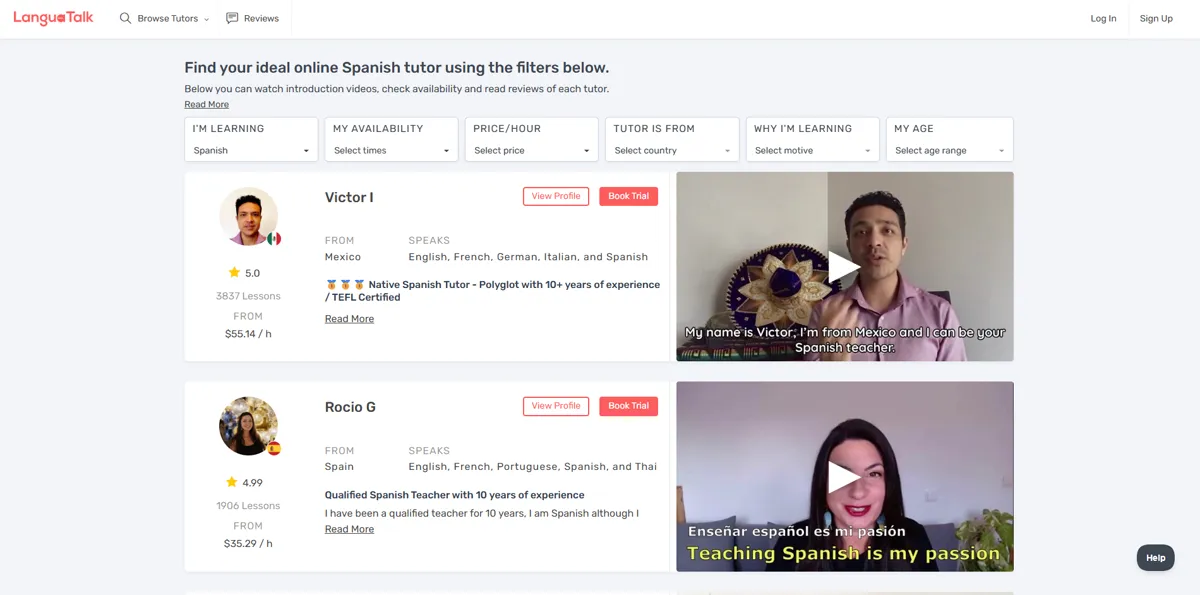 LanguaTalk tutoring interface and lesson booking
