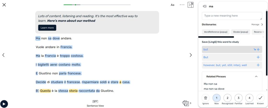 lingq italian review activity