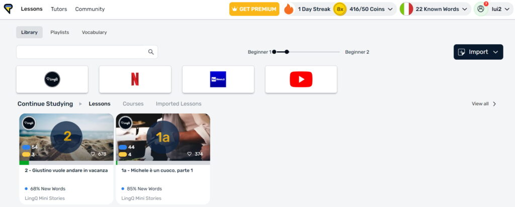 lingq italian review homepage