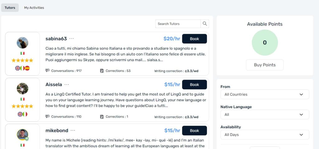 lingq italian review tutors