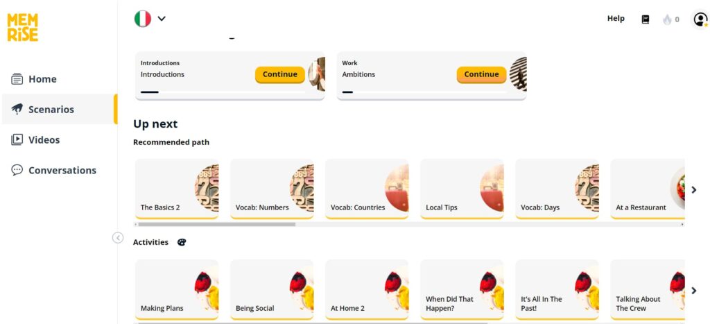 memrise review italian scenarios