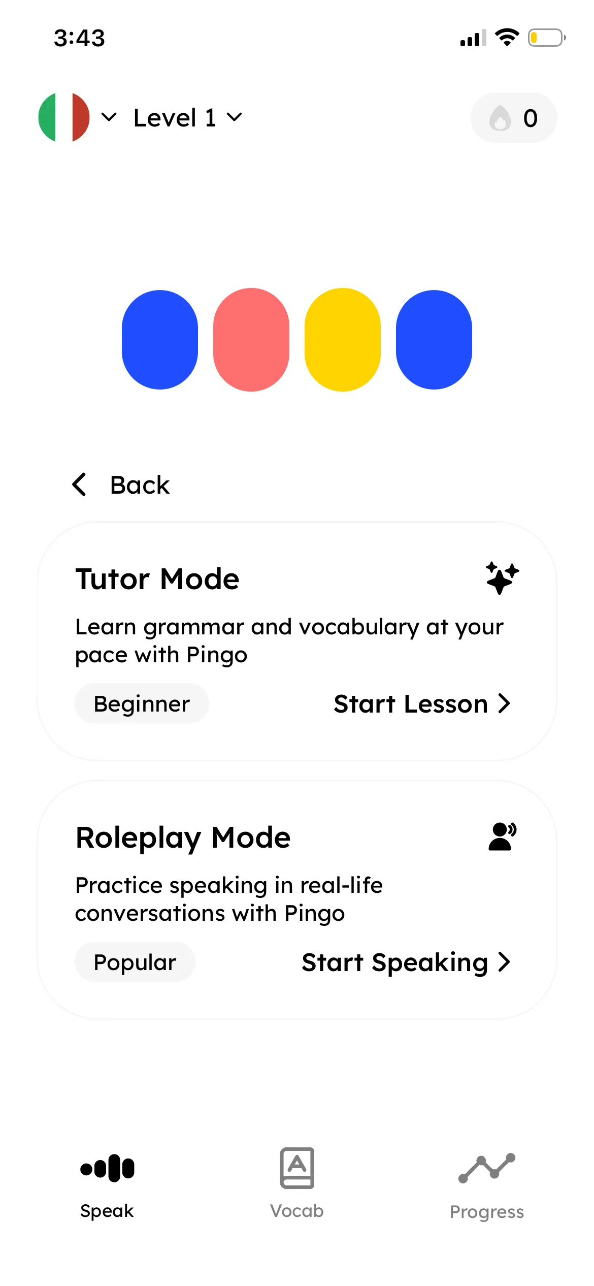 Pingo AI getting started and language selection