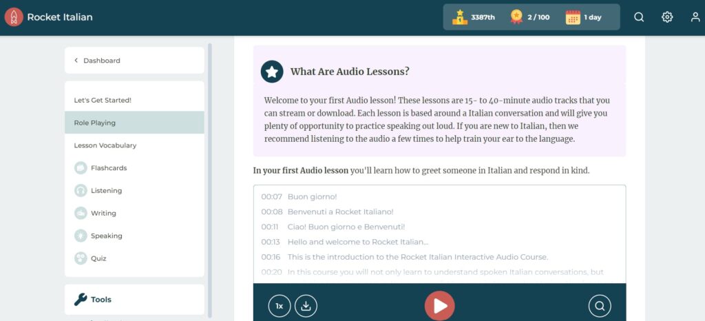 rocket languages italian review lesson