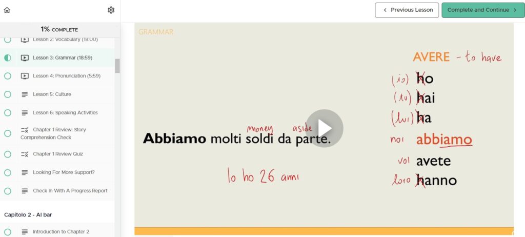 story learning italian review grammar two