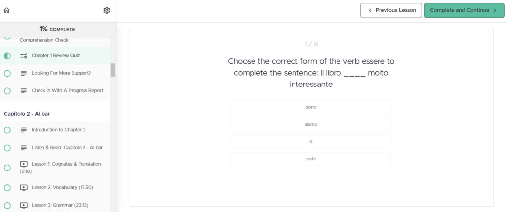 story learning italian review quiz