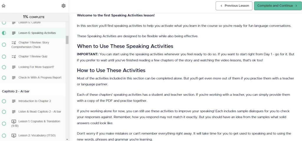 story learning italian review speaking