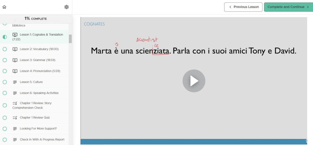 story learning italian review translation