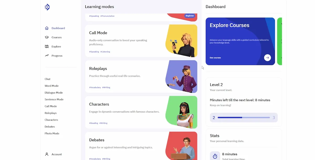 TalkPal main features screen