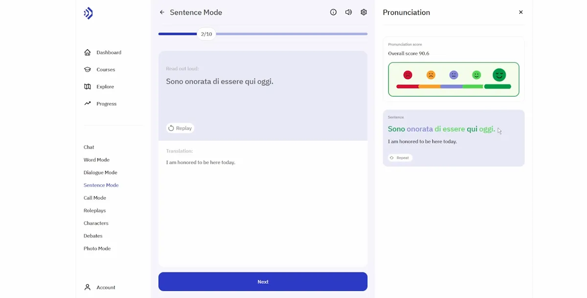 TalkPal AI feedback screen