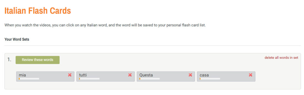 yabla review italian flashcards